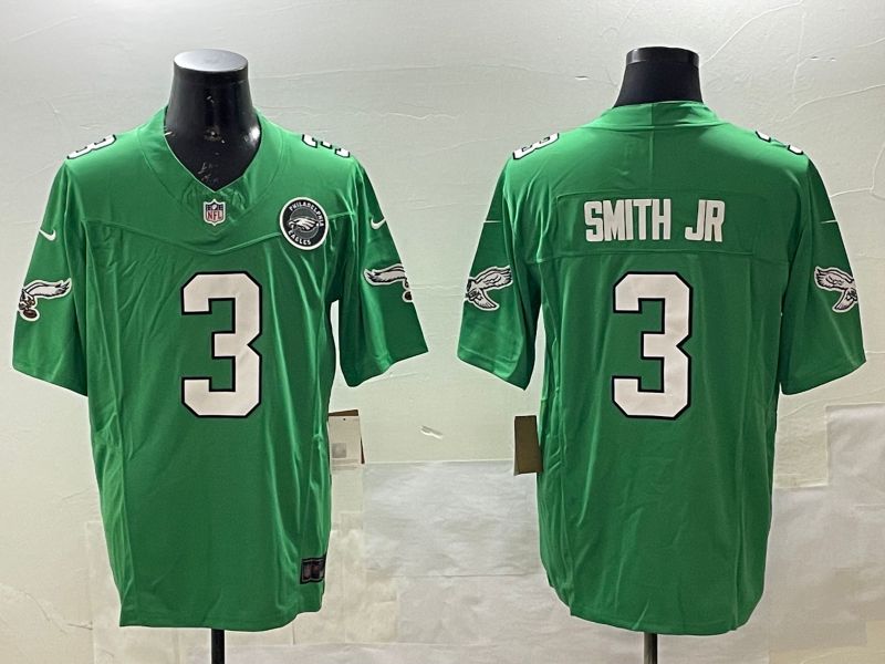 Men Philadelphia Eagles #3 Smith jr Green three generations 2025 Nike Vapor Limited NFL Jersey style 3
